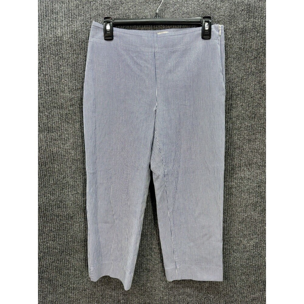 Talbots Heritage Seersucker Crop Pants Womens 4 Blue White Stripe Side Zip EUC